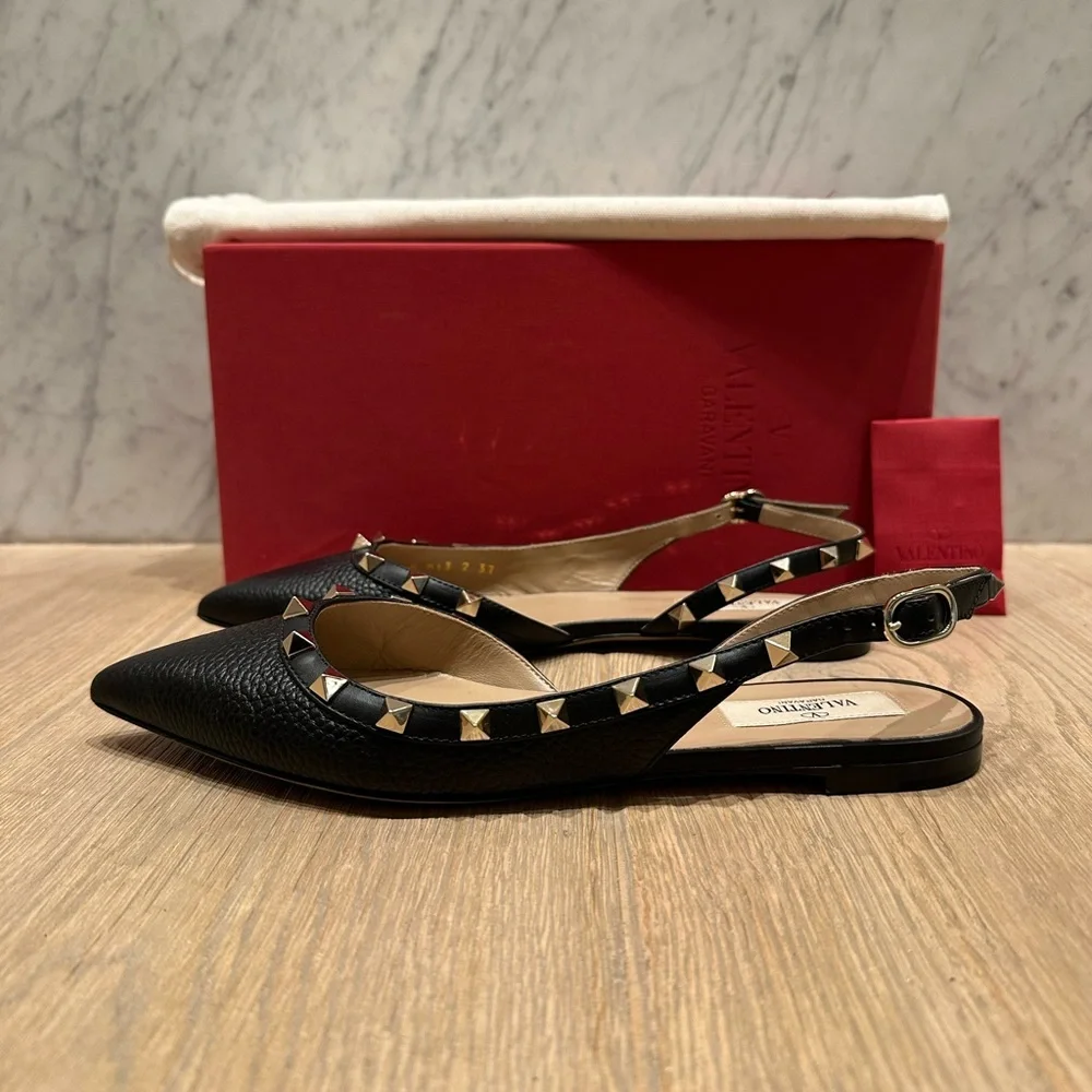 Valentino Ballerina Rockstud Black Point Toe Flats - Picture 8 of 14